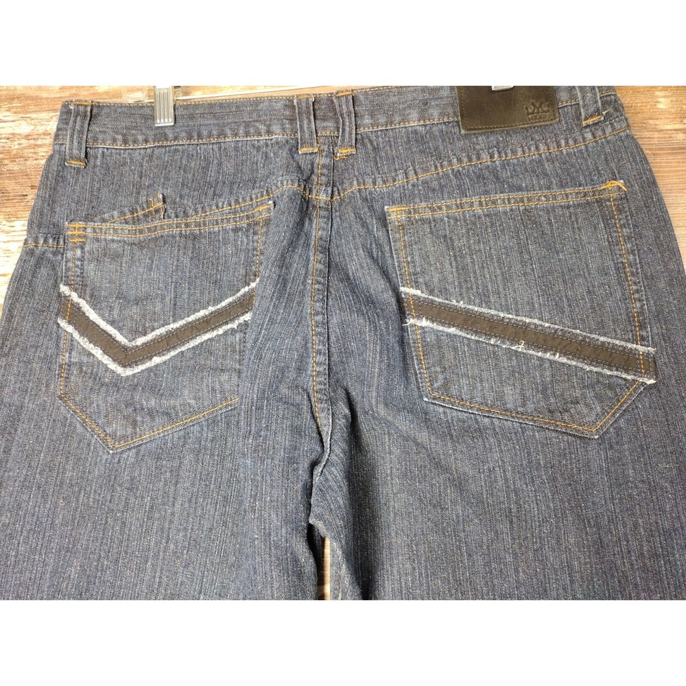 Micros Clothing Y2k Baggy Jeans Bootcut Dark Blue Denim Stud Pockets 36x32 90's - Picture 13 of 16